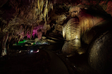 illuminated cave in different colors