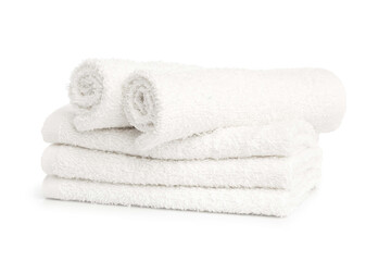 Obraz na płótnie Canvas several white beach cotton towels folded on white background