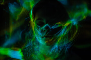 Obraz premium light painting portrait, new art direction, long exposure , light drawing at long exposure