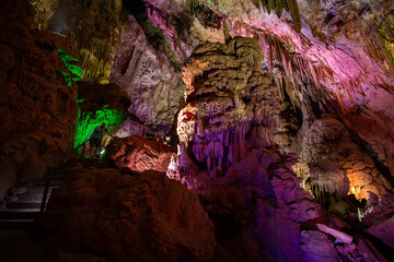 illuminated cave in different colors