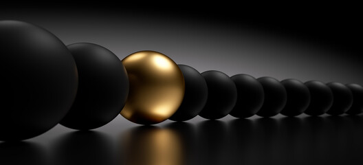 Golden Sphere in a Row of black Spheres