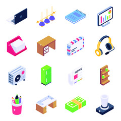 Office Equipment Isometric Icons Pack 