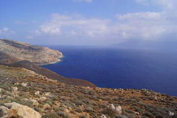 Fototapeta na wymiar Panoramic seascape of the coastline in Kissamos, Crete (Greece)