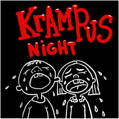 Krampus night. Scary Krampus. Crying children on the eve of the arrival of the evil Krampus. Vector illustration. Hand drawn vector illustration. Can be used for fabric, wrapping paper, scrapbooking. 