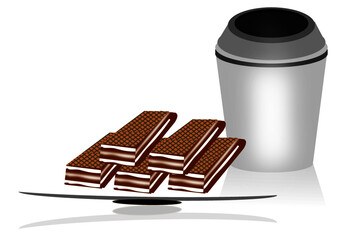 Design a cup of coffee and some wafers
