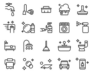 Simple set of cleaning icons on white background.