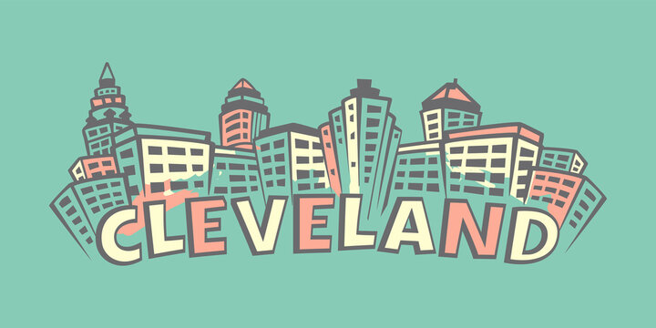 Cleveland Skyline silhouette in retro style