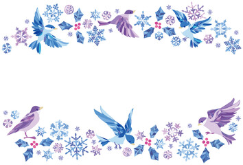 冬　雪の結晶　小鳥フレーム