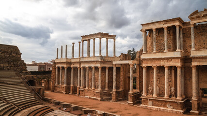 Roman Theater of Mérida , Spain . Roman historical monument view 2020
