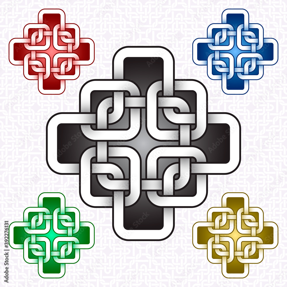 Wall mural Cruciform logo template in Celtic knots style. Stylish tattoo symbol. Silver ornament for jewelry design and samples of other colors.