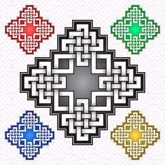 Cruciform logo template in Celtic knots style. Stylish tattoo symbol. Silver ornament for jewelry design and samples of other colors.