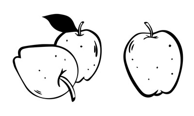 Illustration set of sketch apples. illustration isolated on white background. Vector outline cartoon apples set.