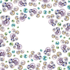 Watercolor gem stones square frame. Hand painted card design with multicolor crystals isolated on white background.