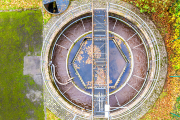 s small waster water treatment plant from above in autumn