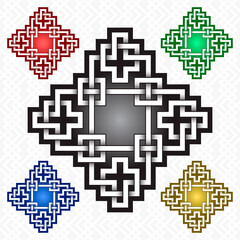 Cruciform logo template in Celtic knots style. Tribal tattoo symbol. Silver ornament for jewelry design and samples of other colors.