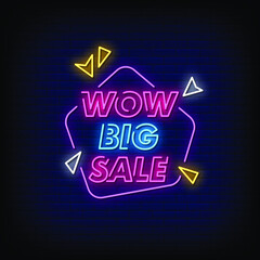 Wow Big Sale Neon Signs Style Text Vector