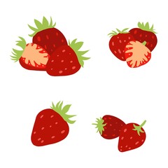 Illustration set of strawberry isolated on white background. Vector hand drawn simple collection. Sweet colored berries.
