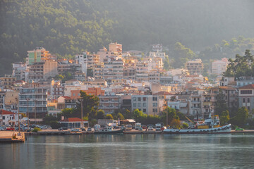 Fototapeta na wymiar Cozy Greek holiday resort in summer season from the Ionian Sea