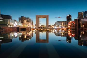La Grande Arche at twilight, La Defense, Puteaux, Paris, Ile-de-France, France
