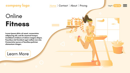 Sport Landing Page Layout. Online Personal Trainer and Fitness Coach. Black Woman doing Gymnastics. Fitness Website Homepage. Design for banner, flyer or brochure. Cartoon Flat Vector Illustration.