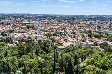Fototapeta na wymiar Panoramic view of Nimes. Nimes- prefecture of the Gard department in the Occitanie region of Southern France.