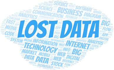 Lost Data vector word cloud, made with text only.