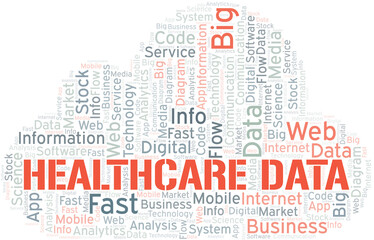 Healthcare Data vector word cloud, made with text only.