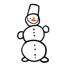 Creative hand drawn card with cute Snowman. Card for winter holidays. Vector cartoon illustration. Typography poster. Xmas design.