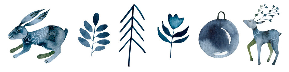 Scandinavian style design element for nursery. Forest animals collection with lettering element.