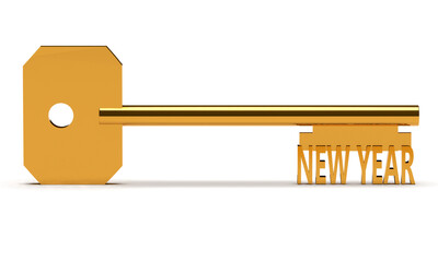 Concept key with new year isolated on white