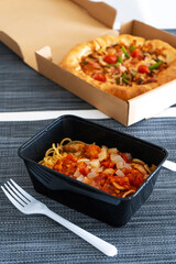 Set lunch, pizza with pasta. Food delivery