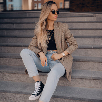 Stylish Fashion Woman Posing On The Street