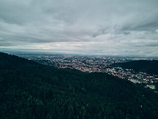 Freiburg Littenweiler in den Wolken von oben bei Regen