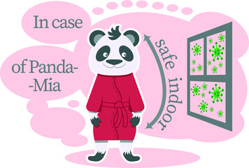 Colorful anticovid agitation in flat style with cute Panda and viruses