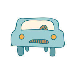 Isolated vector colorful design illustration of lined vintage blue old car