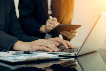 Business strategy investment concept Two businessman confident and discussing at office