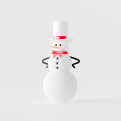 Cute funny snowman character on white background 3d render 3d illustration