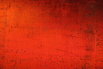 Red and gold wooden wall. Different red shades. Rough texture. Copy space.