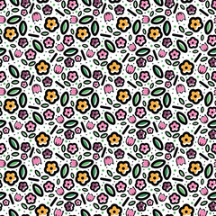 Vector pattern of flowers, seamless pattern. Elements for greeting cards, invitations, packaging, textiles. Vector model. Naive illustrations. Field flowers. Flower and garden icons.