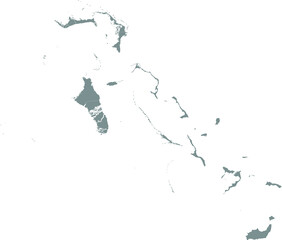 Gray vector map of the commonwealth of The Bahamas with white borders of it's districts