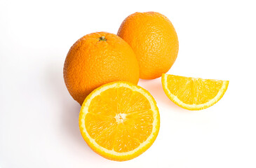 Fresh juicy oranges isolated on white background, Orange fruit isolated on white background, Isolated oranges, Ripe orange isolated on white background. with clipping path.