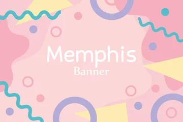 Fotobehang memphis figures pop textile 80s 90s style abstract banner © Stockgiu