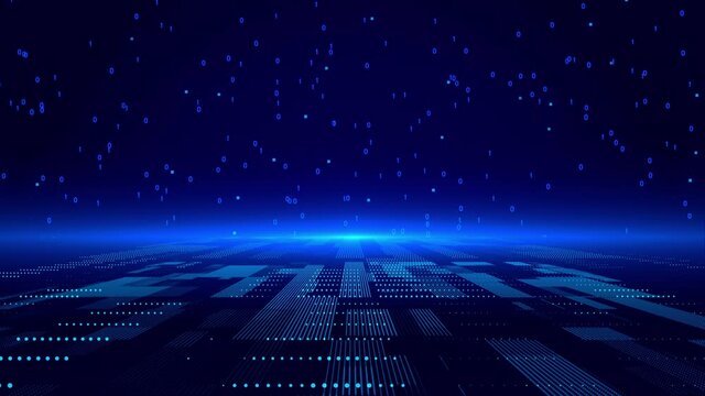 Digital cyberspace with particles and digital data network connections