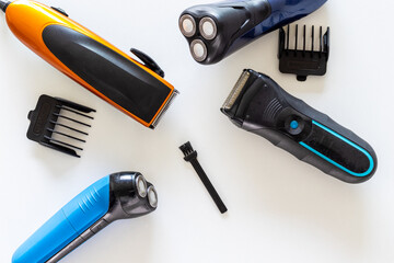 shavers on white background isolated, hygiene and shaving concept