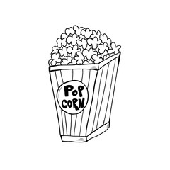 Retro movie art drawing. Simple template illustration. Film, popcorn, camera, star, cinema