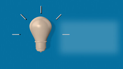 3d rendering of transparent realistic glowing light bulb isolated on blue.