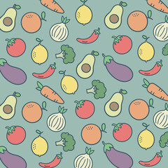 Pattern Fruits And Vegetables Vegan Healthy Food Colorful	