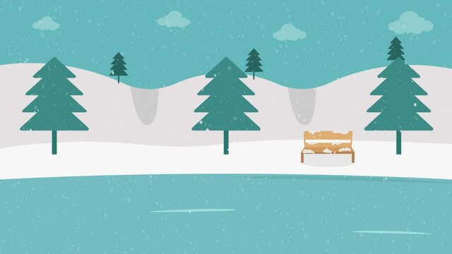 Beautiful frozen lake with pine trees at winter