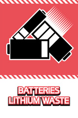 Lithium battery waste.
Illustrative graphic poster, symbolic with text information, flat style. - 392297961