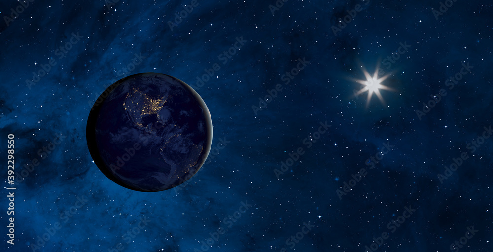 Poster the image of the sun and our planet earth from space 